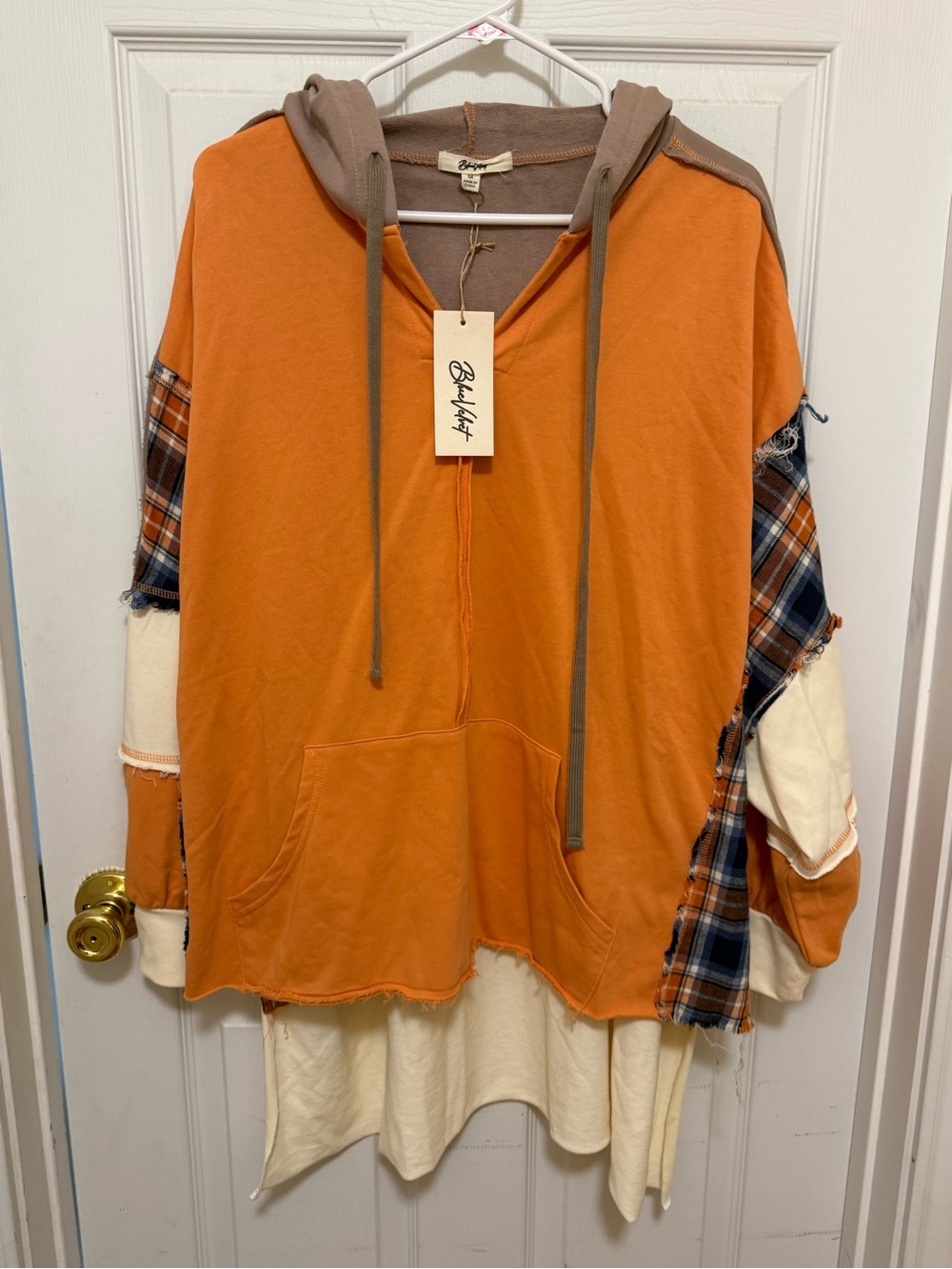 Orange & Cream Patchwork Hooded Top